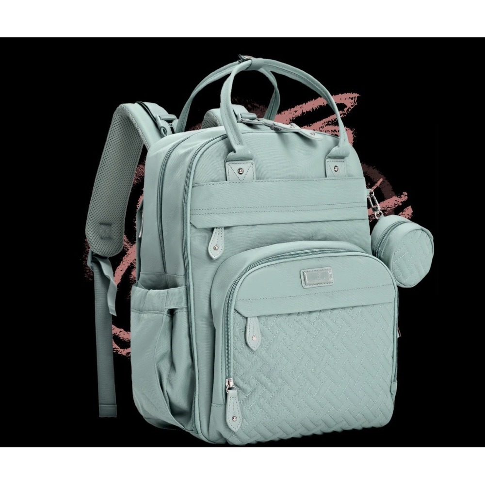 BabbleRoo Diaper Bag Backpack Large Capacity Sage Green Pockets